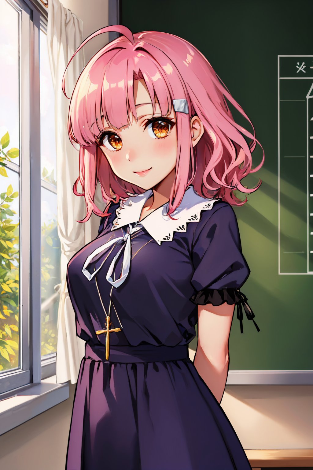 00045-3807593087-(masterpiece, best quality_1.2), , cowboy shot, solo, 1girl, sakura megumi, smile, looking at viewer, arms behind back, ahoge, h.jpg